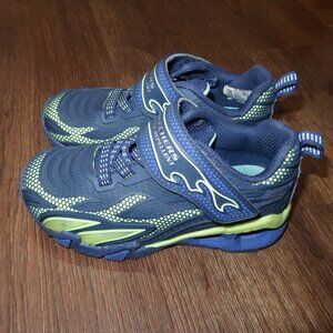 Boys Skechers Tuff-Tech Water Repellent Light Up Sneakers Navy Blue Green sz 11
